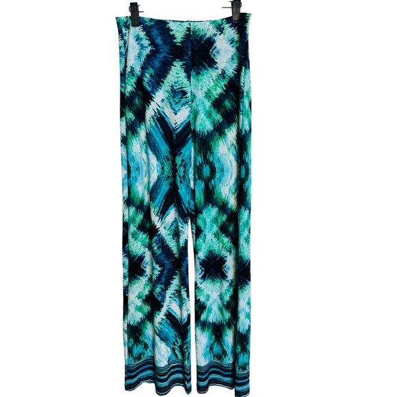 Ariella Medium Geometric Print Wide-Leg Pants - Teal, Aqua, Black, Navy & Green - Picture 9 of 9